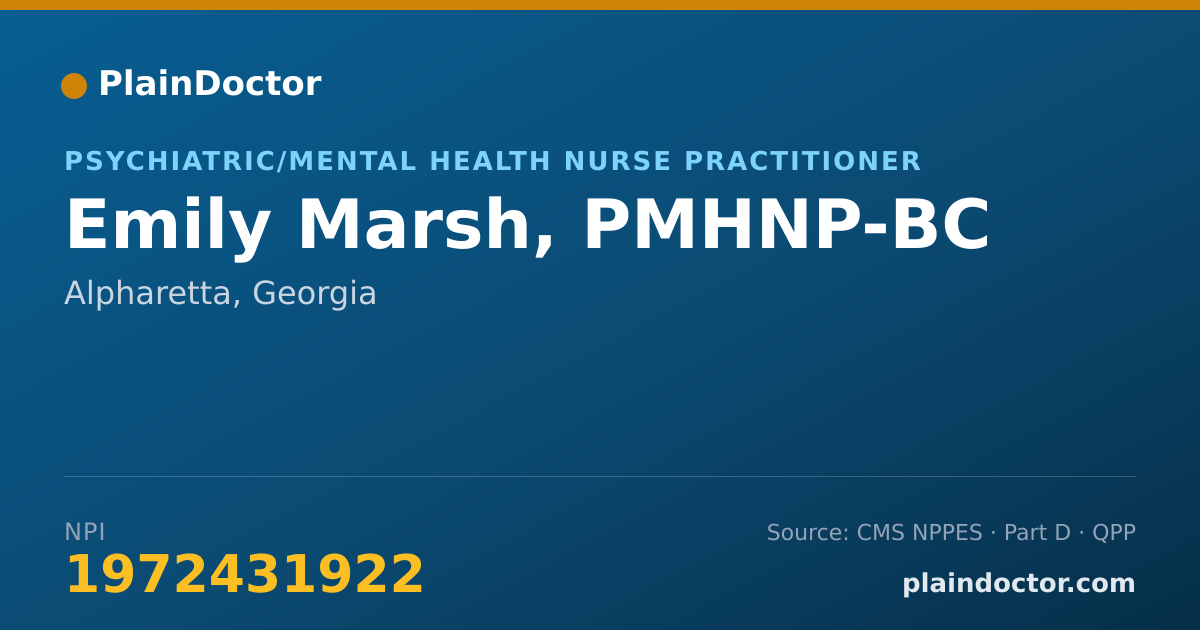 Shareable card for Emily Marsh, PMHNP-BC - Psychiatric/Mental Health Nurse Practitioner, Alpharetta, GA
