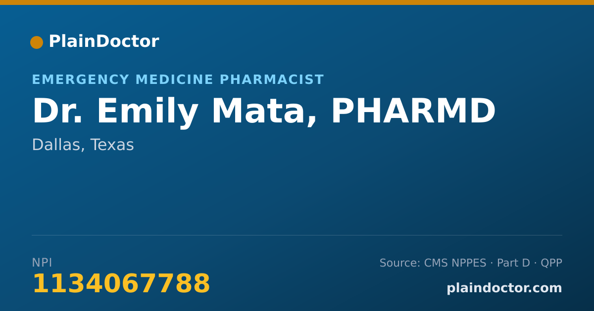 Shareable card for Emily Mata, PHARMD - Emergency Medicine Pharmacist, Dallas, TX