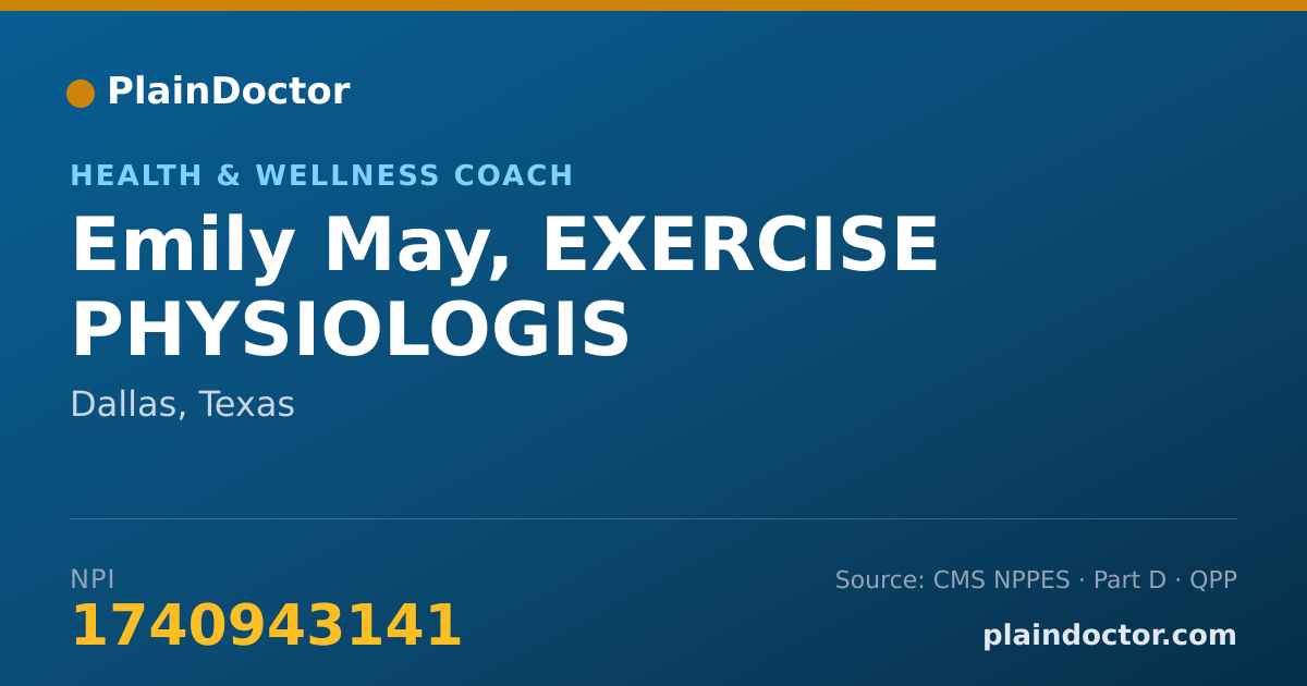 Shareable card for Emily May, EXERCISE PHYSIOLOGIS - Health & Wellness Coach, Dallas, TX