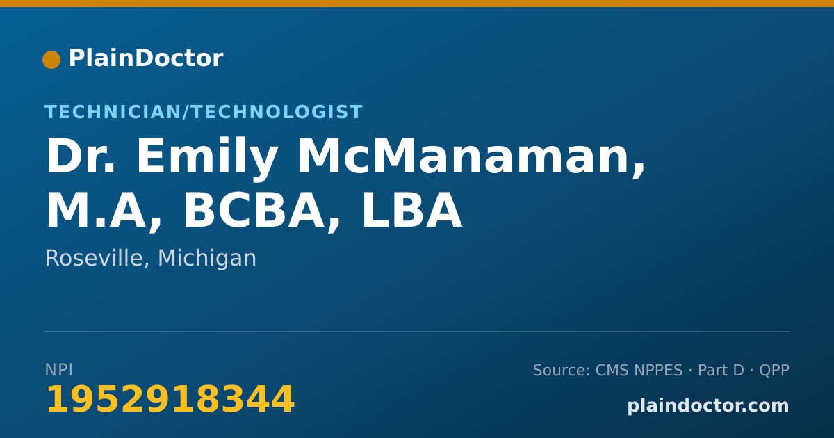Shareable card for Emily McManaman, M.A, BCBA, LBA - Technician/Technologist, Roseville, MI
