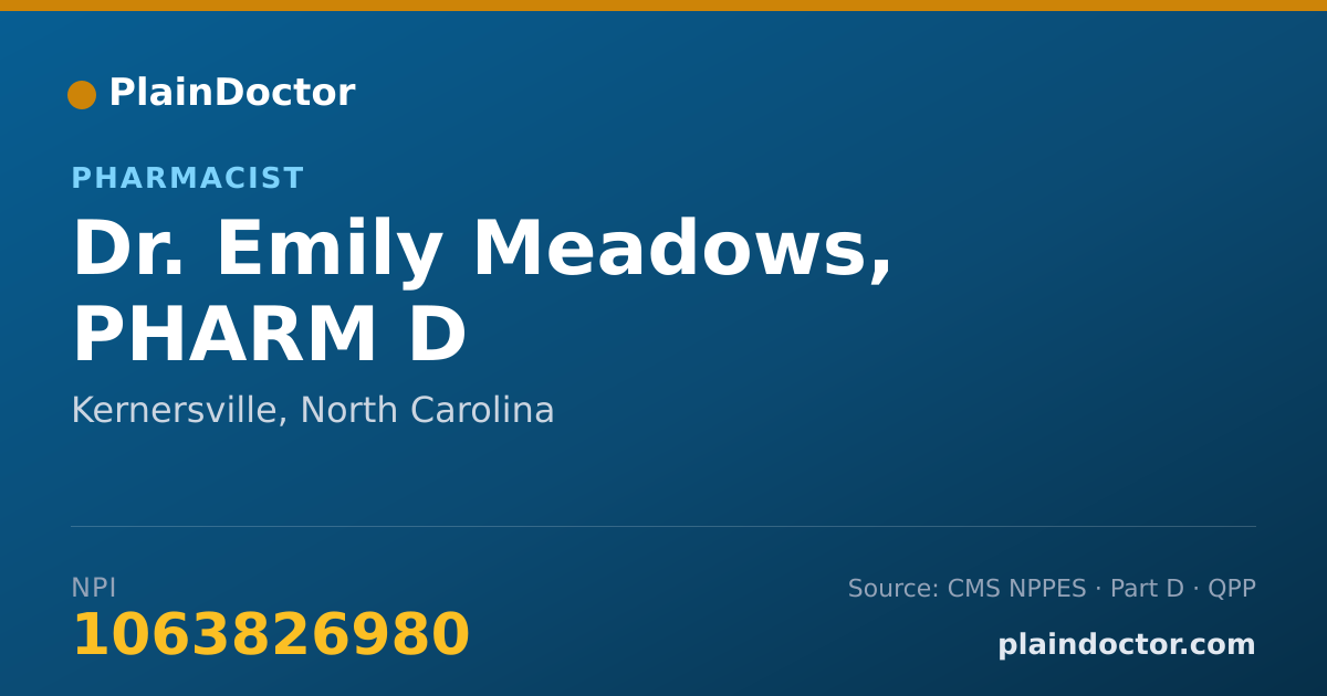 Shareable card for Emily Meadows, PHARM D - Pharmacist, Kernersville, NC