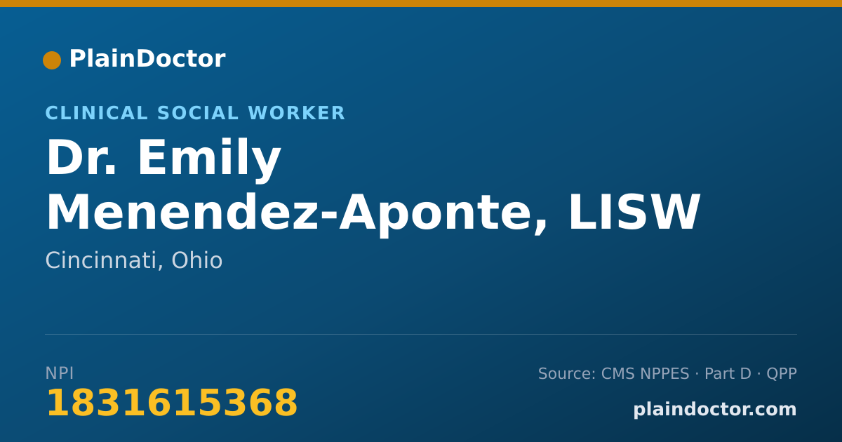 Shareable card for Emily Menendez-Aponte, LISW - Clinical Social Worker, Cincinnati, OH