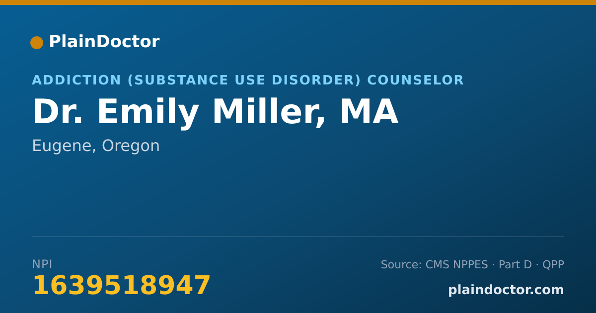 Shareable card for Emily Miller, MA - Addiction (Substance Use Disorder) Counselor, Eugene, OR