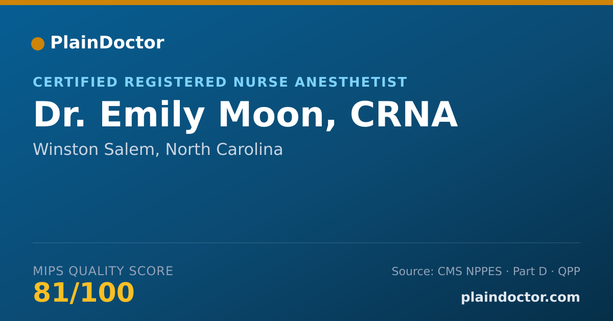 Shareable card for Emily Moon, CRNA - Certified Registered Nurse Anesthetist, Winston Salem, NC