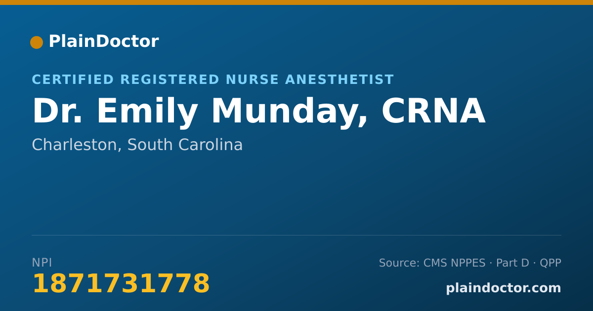 Shareable card for Emily Munday, CRNA - Certified Registered Nurse Anesthetist, Charleston, SC