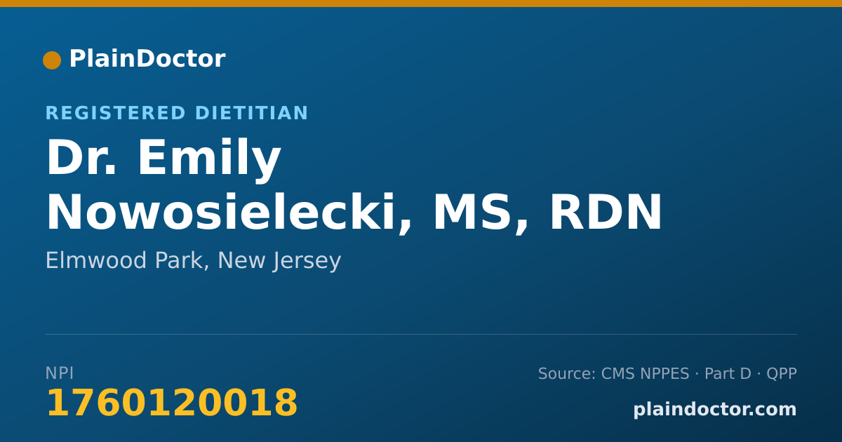 Shareable card for Emily Nowosielecki, MS, RDN - Registered Dietitian, Elmwood Park, NJ