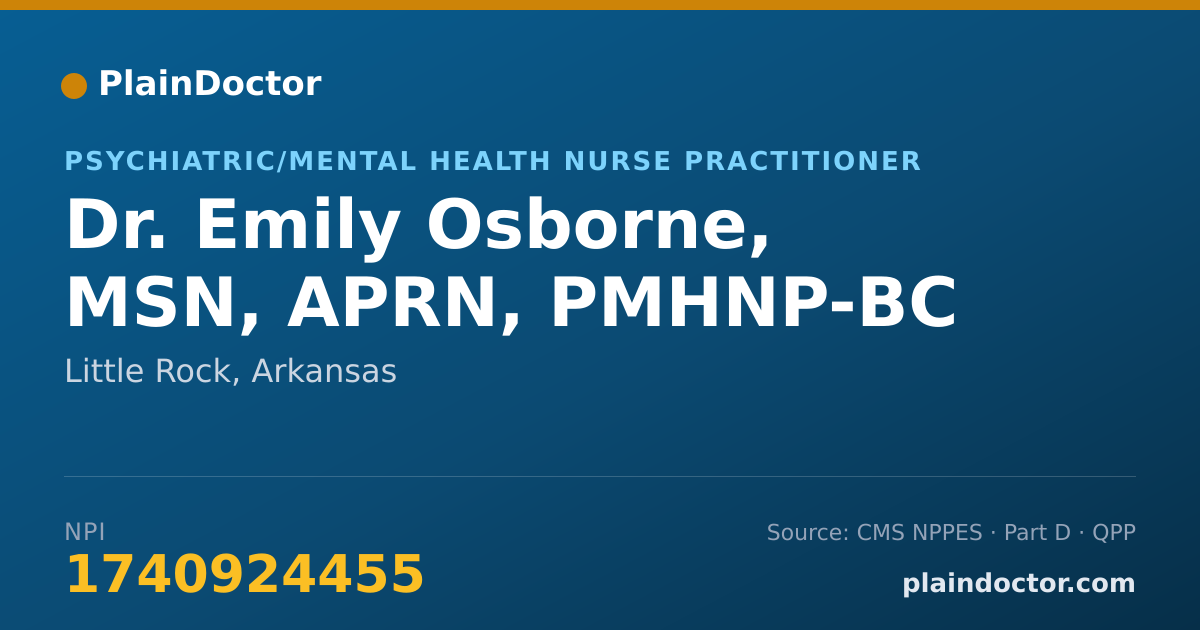 Shareable card for Emily Osborne, MSN, APRN, PMHNP-BC - Psychiatric/Mental Health Nurse Practitioner, Little Rock, AR