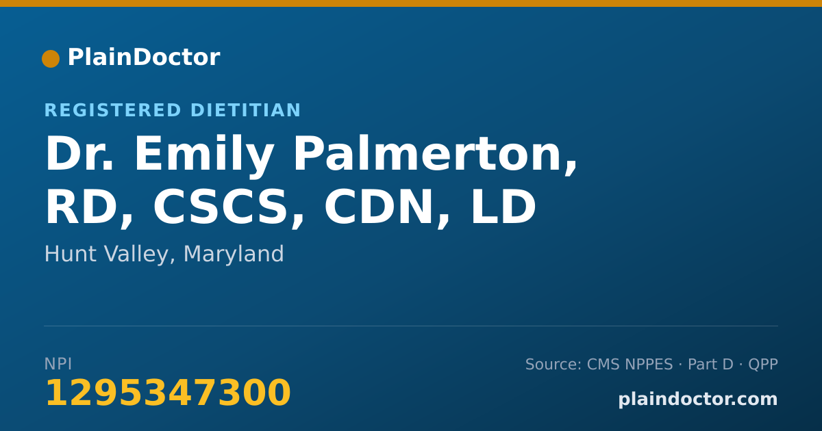 Shareable card for Emily Palmerton, RD, CSCS, CDN, LD - Registered Dietitian, Hunt Valley, MD