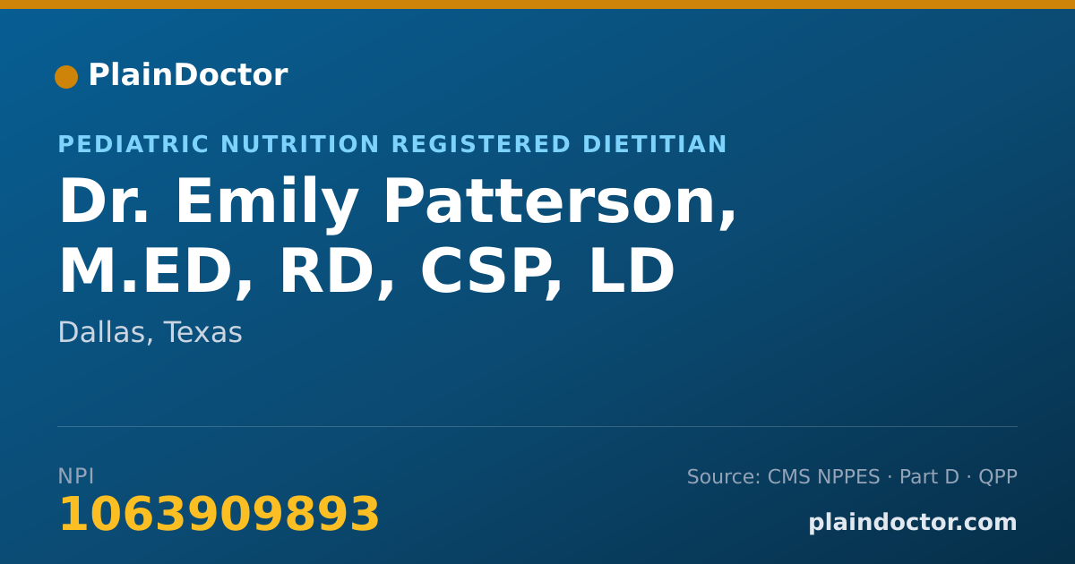 Shareable card for Emily Patterson, M.ED, RD, CSP, LD - Pediatric Nutrition Registered Dietitian, Dallas, TX