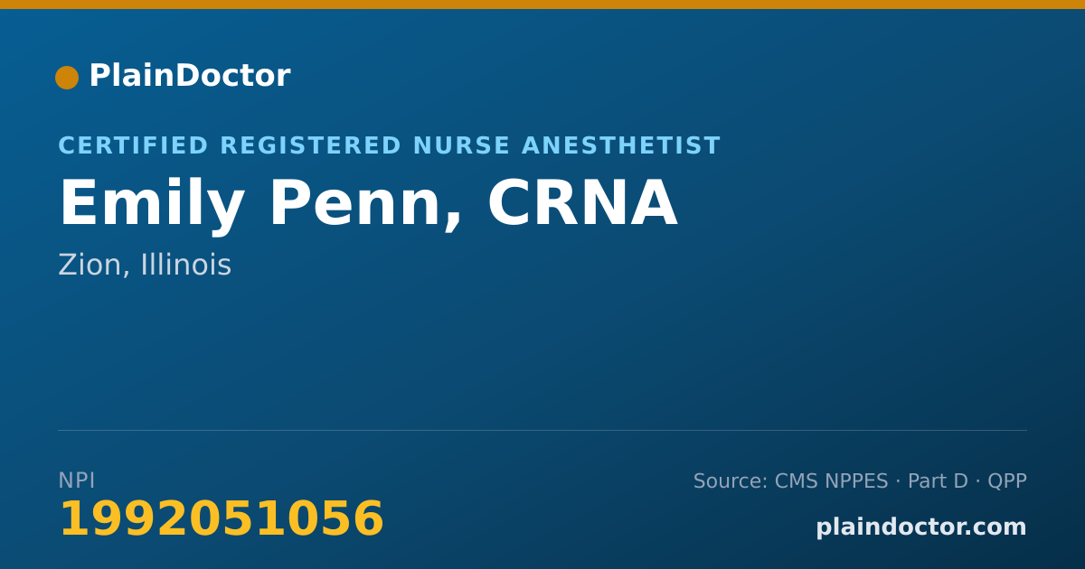 Shareable card for Emily Penn, CRNA - Certified Registered Nurse Anesthetist, Zion, IL