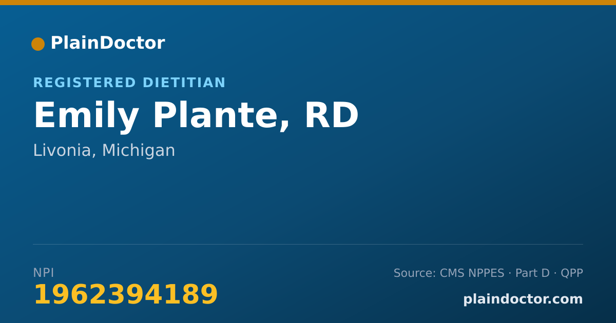 Shareable card for Emily Plante, RD - Registered Dietitian, Livonia, MI