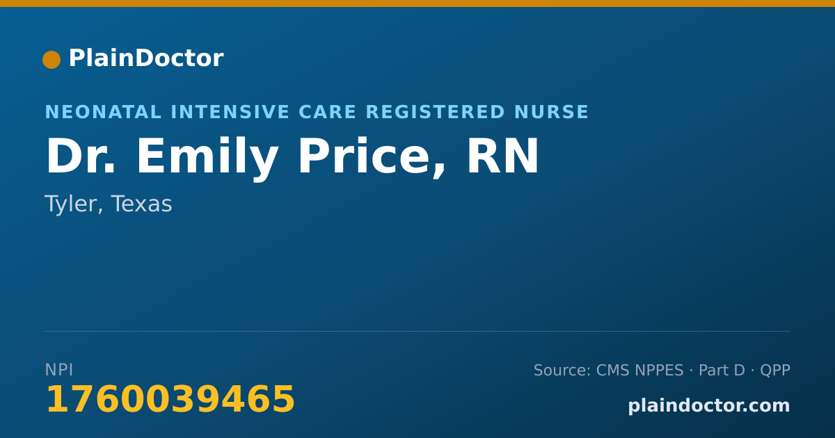 Shareable card for Emily Price, RN - Neonatal Intensive Care Registered Nurse, Tyler, TX
