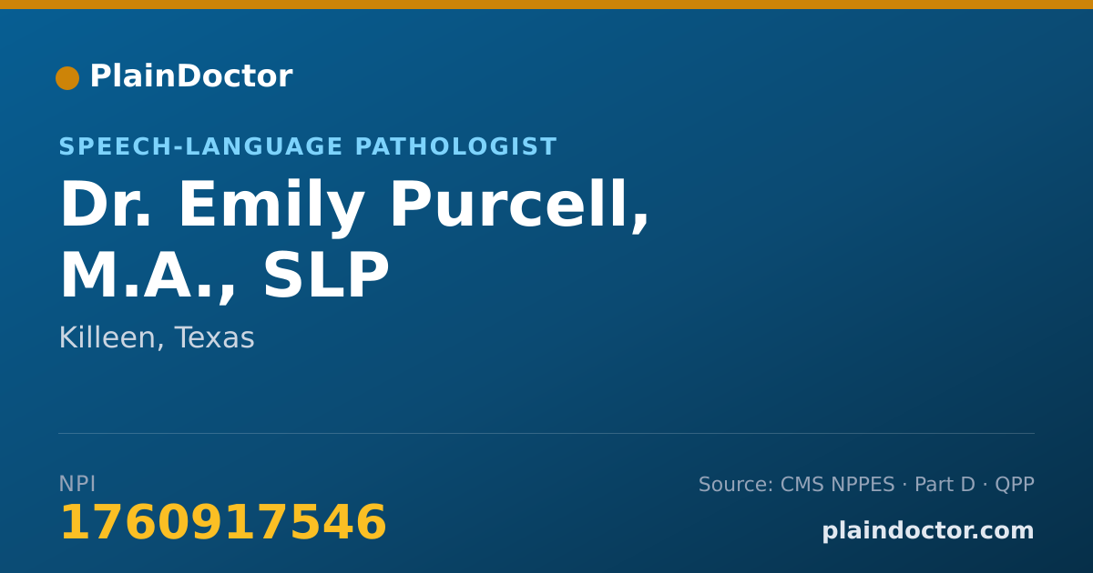 Shareable card for Emily Purcell, M.A., SLP - Speech-Language Pathologist, Killeen, TX