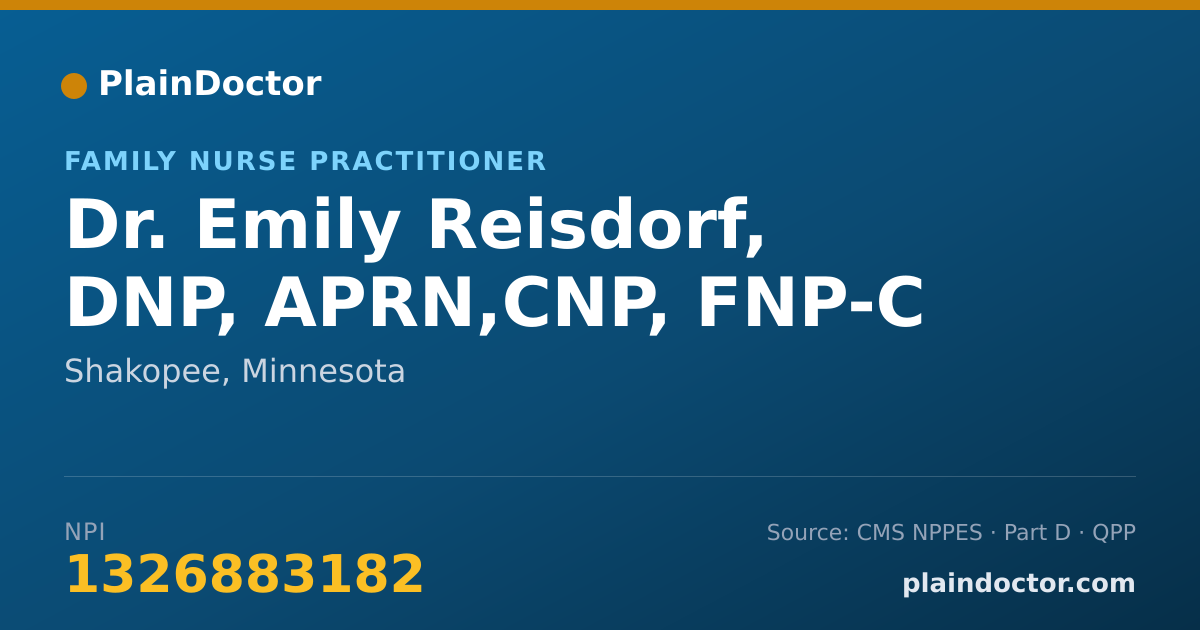 Shareable card for Emily Reisdorf, DNP, APRN,CNP, FNP-C - Family Nurse Practitioner, Shakopee, MN