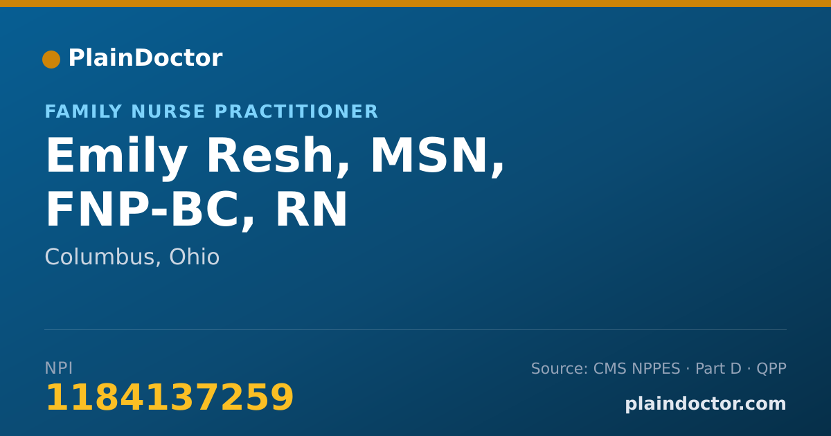 Shareable card for Emily Resh, MSN, FNP-BC, RN - Family Nurse Practitioner, Columbus, OH