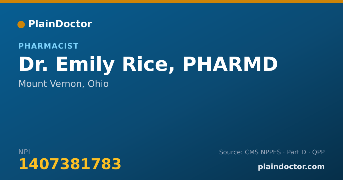 Shareable card for Emily Rice, PHARMD - Pharmacist, Mount Vernon, OH