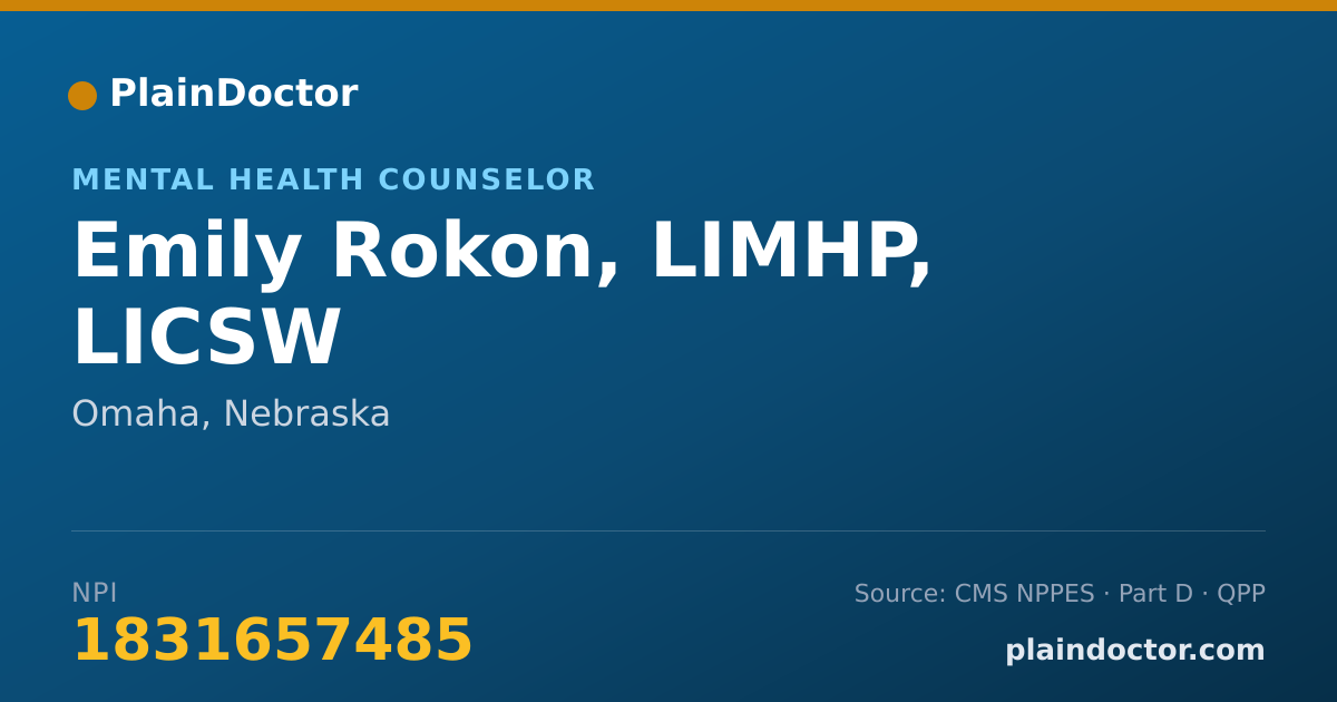 Shareable card for Emily Rokon, LIMHP, LICSW - Mental Health Counselor, Omaha, NE