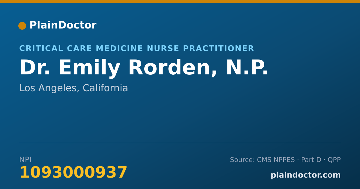 Shareable card for Emily Rorden, N.P. - Critical Care Medicine Nurse Practitioner, Los Angeles, CA