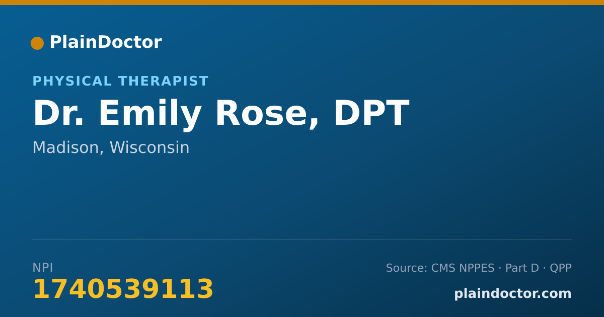 Shareable card for Emily Rose, DPT - Physical Therapist, Madison, WI