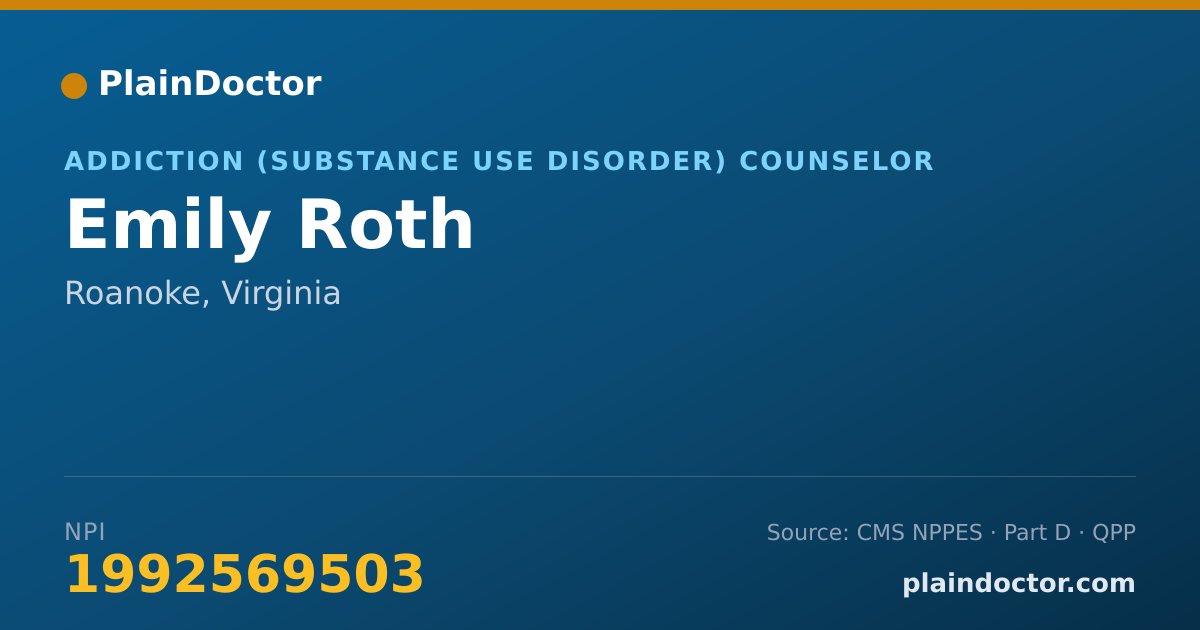 Shareable card for Emily Roth - Addiction (Substance Use Disorder) Counselor, Roanoke, VA