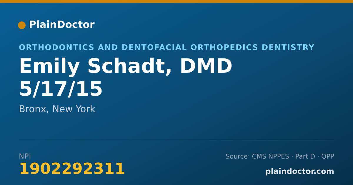 Shareable card for Emily Schadt, DMD 5/17/15 - Orthodontics and Dentofacial Orthopedics Dentistry, Bronx, NY