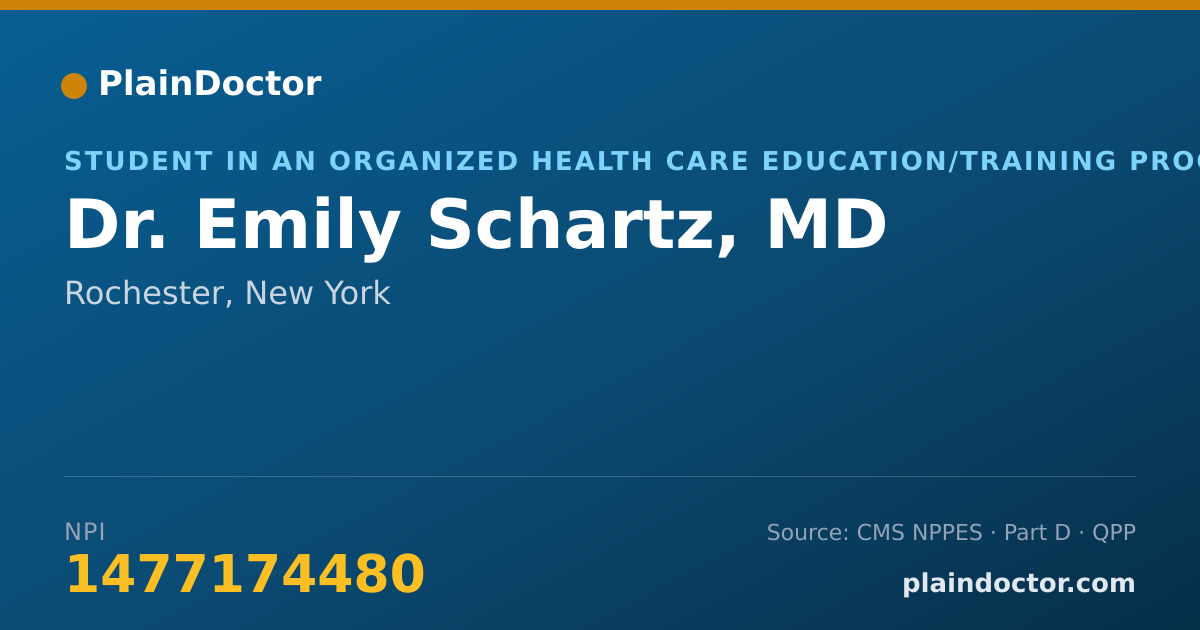 Shareable card for Emily Schartz, MD - Student in an Organized Health Care Education/Training Program, Rochester, NY