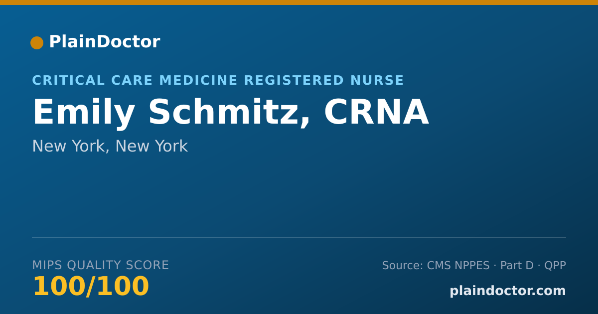 Shareable card for Emily Schmitz, CRNA - Critical Care Medicine Registered Nurse, New York, NY
