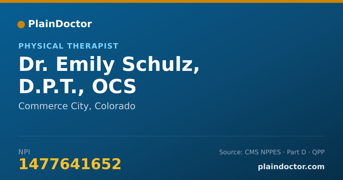 Shareable card for Emily Schulz, D.P.T., OCS - Physical Therapist, Commerce City, CO