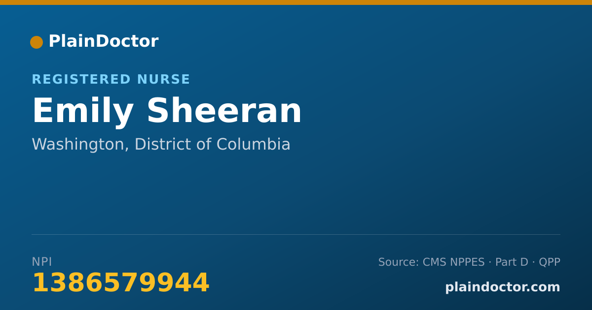 Shareable card for Emily Sheeran - Registered Nurse, Washington, DC
