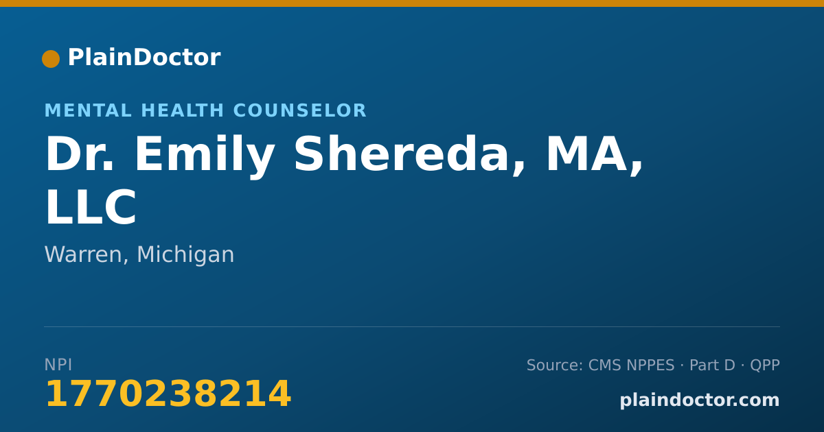 Shareable card for Emily Shereda, MA, LLC - Mental Health Counselor, Warren, MI