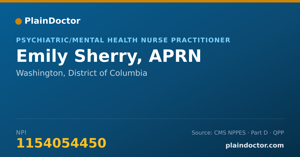 Shareable card for Emily Sherry, APRN - Psychiatric/Mental Health Registered Nurse, Washington, DC