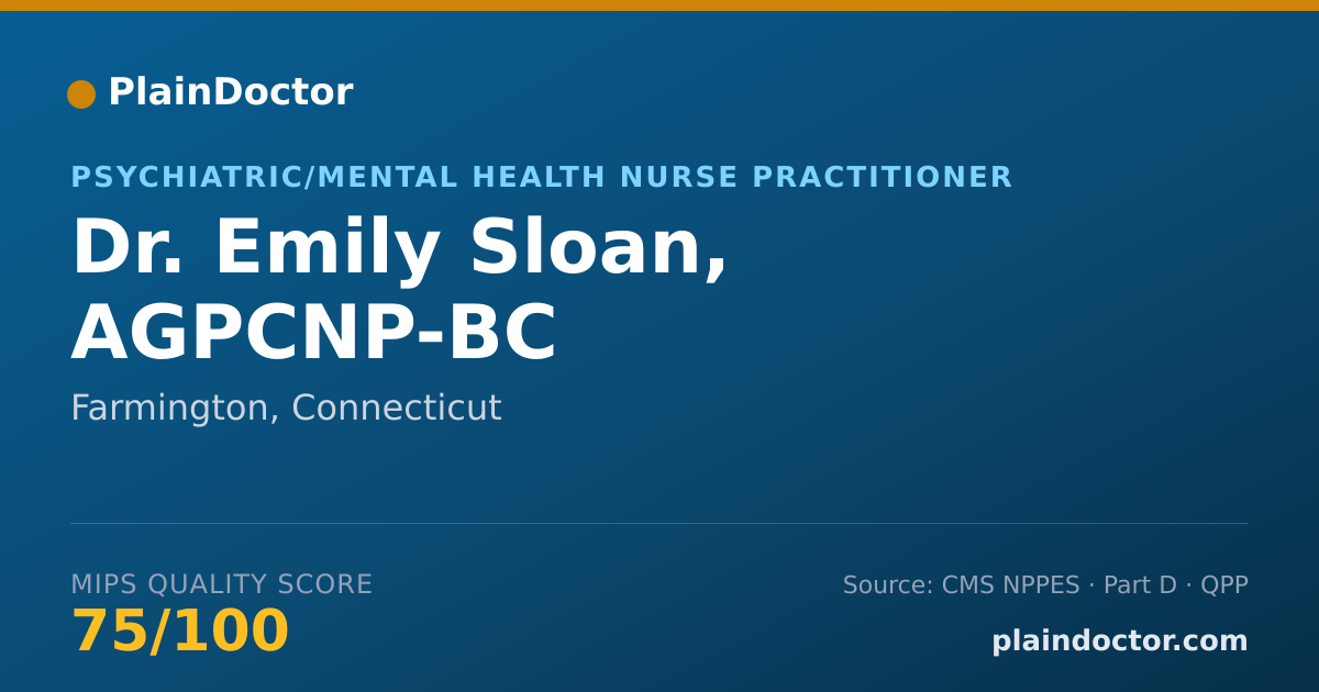 Shareable card for Emily Sloan, AGPCNP-BC - Psychiatric/Mental Health Nurse Practitioner, Farmington, CT