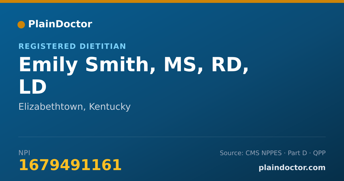 Shareable card for Emily Smith, MS, RD, LD - Registered Dietitian, Elizabethtown, KY