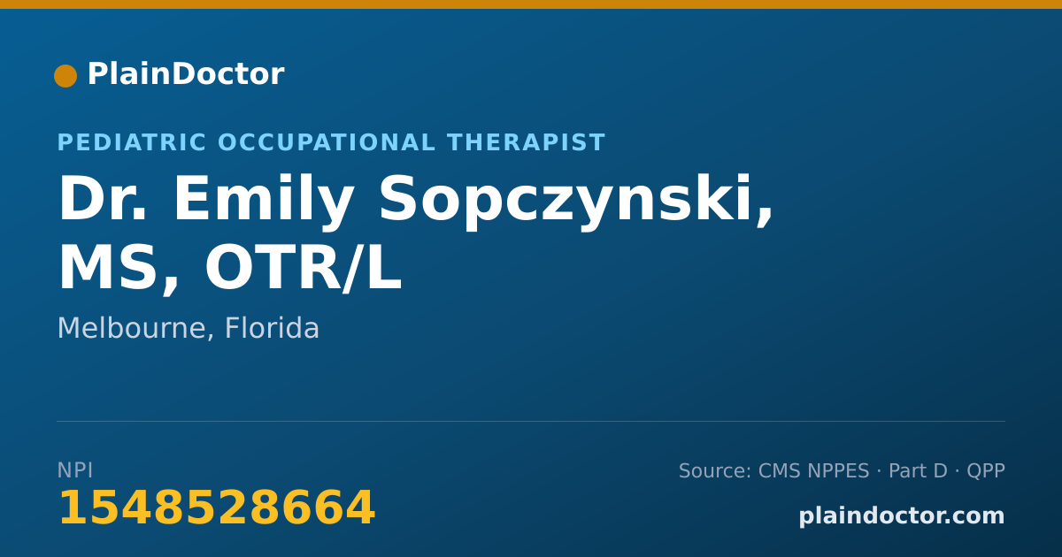 Shareable card for Emily Sopczynski, MS, OTR/L - Pediatric Occupational Therapist, Melbourne, FL