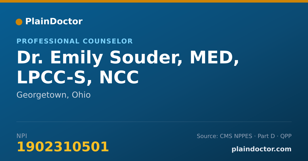 Shareable card for Emily Souder, MED, LPCC-S, NCC - Professional Counselor, Georgetown, OH