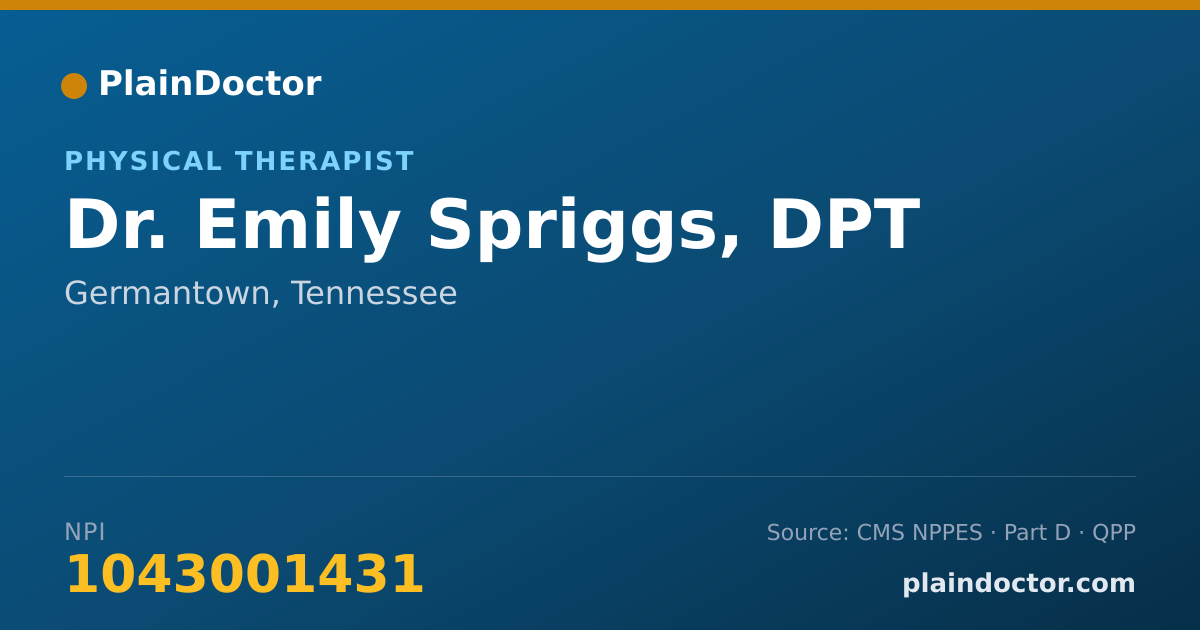 Shareable card for Emily Spriggs, DPT - Physical Therapist, Germantown, TN