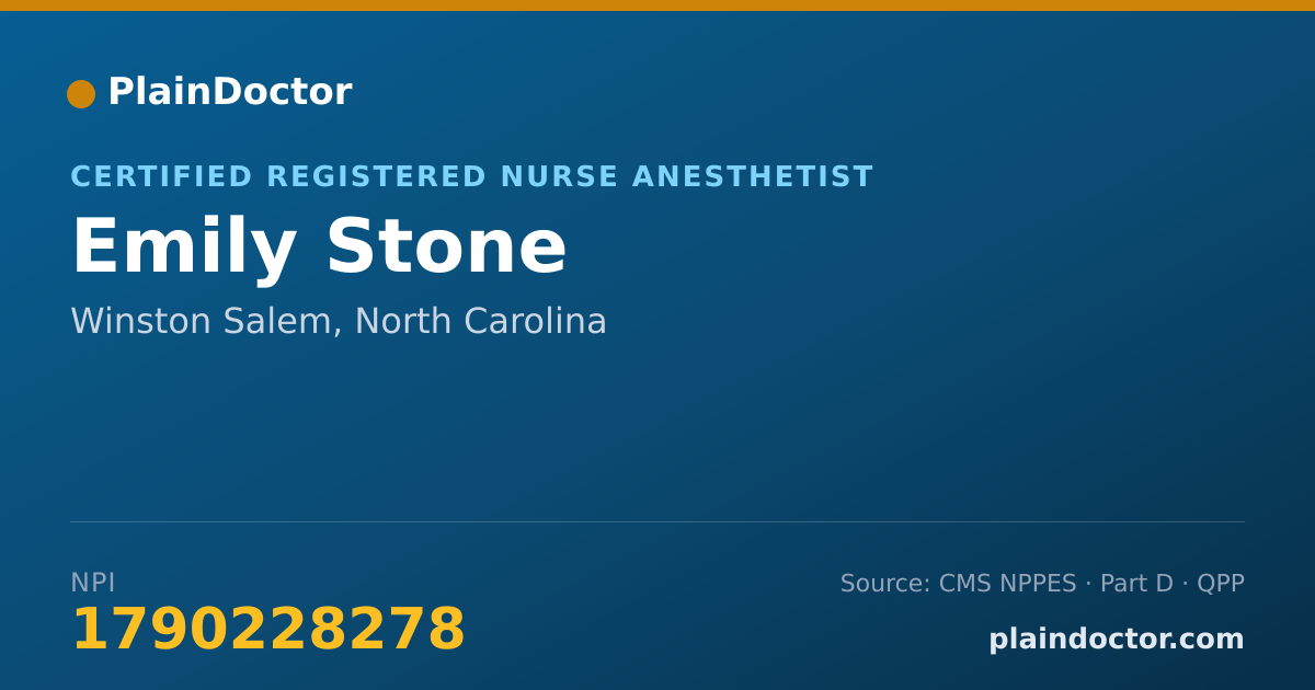 Shareable card for Emily Stone - Certified Registered Nurse Anesthetist, Winston Salem, NC