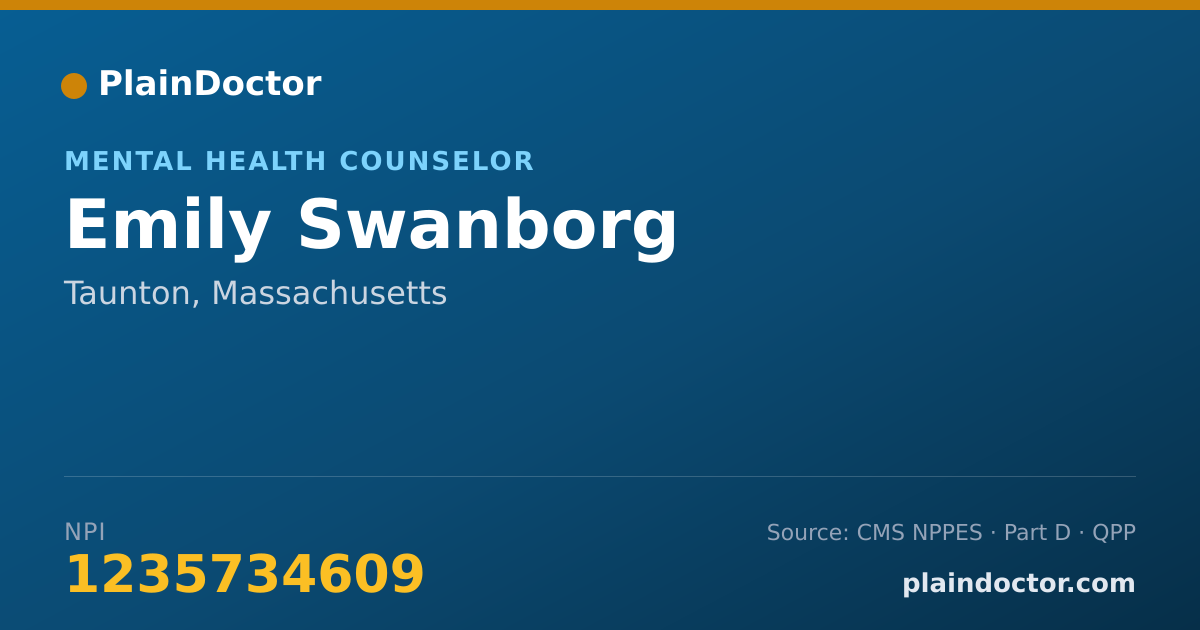 Shareable card for Emily Swanborg - Mental Health Counselor, Taunton, MA