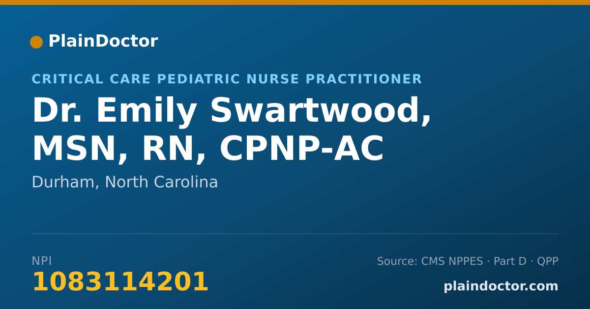 Shareable card for Emily Swartwood, MSN, RN, CPNP-AC - Critical Care Pediatric Nurse Practitioner, Durham, NC