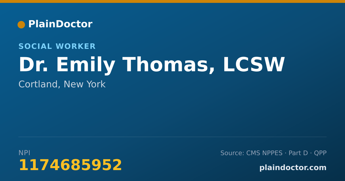 Shareable card for Emily Thomas, LCSW - Social Worker, Cortland, NY