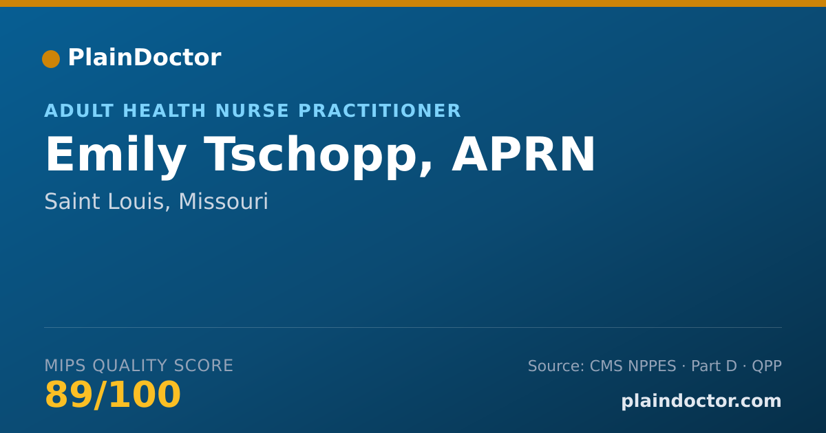 Shareable card for Emily Tschopp, APRN - Adult Health Nurse Practitioner, Saint Louis, MO
