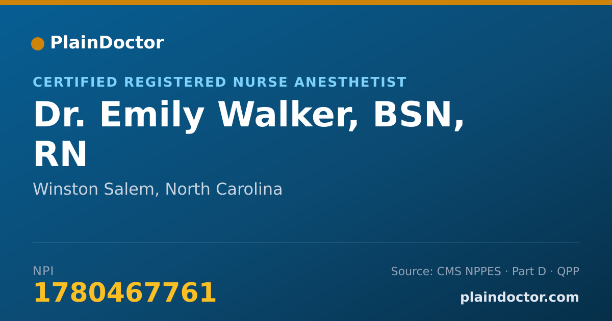 Shareable card for Emily Walker, BSN, RN - Certified Registered Nurse Anesthetist, Winston Salem, NC