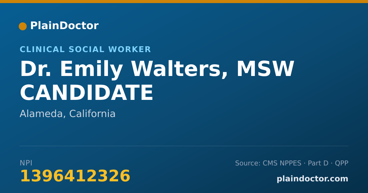 Shareable card for Emily Walters, MSW CANDIDATE - Clinical Social Worker, Alameda, CA