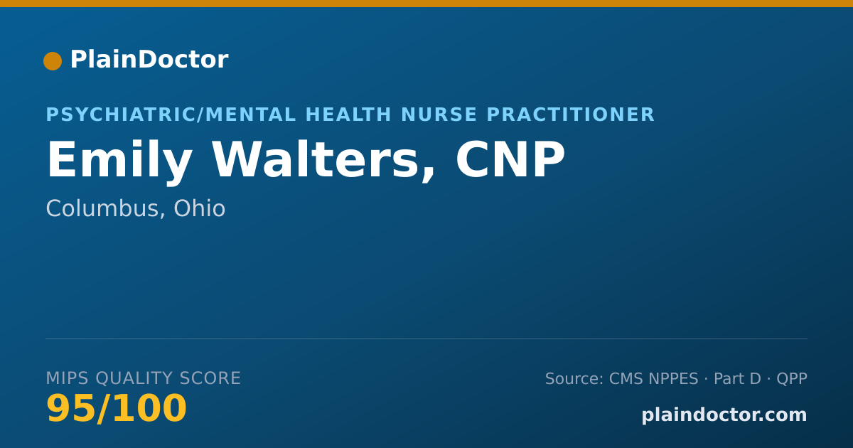 Shareable card for Emily Walters, CNP - Psychiatric/Mental Health Nurse Practitioner, Columbus, OH