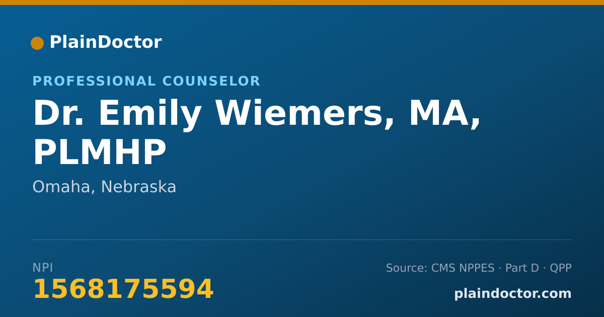 Shareable card for Emily Wiemers, MA, PLMHP - Professional Counselor, Omaha, NE