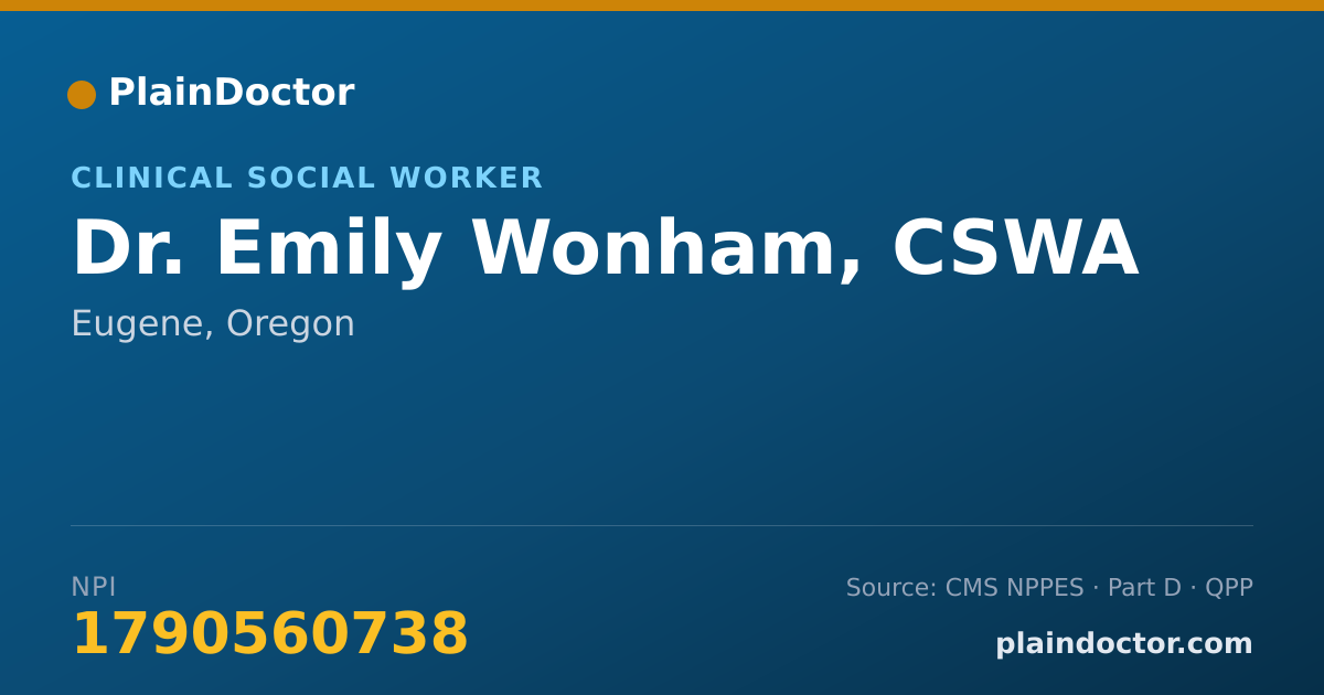 Shareable card for Emily Wonham, CSWA - Clinical Social Worker, Eugene, OR