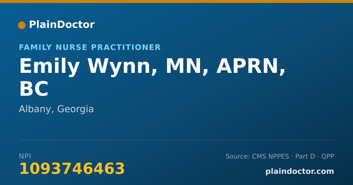 Shareable card for Emily Wynn, MN, APRN, BC - Family Nurse Practitioner, Albany, GA