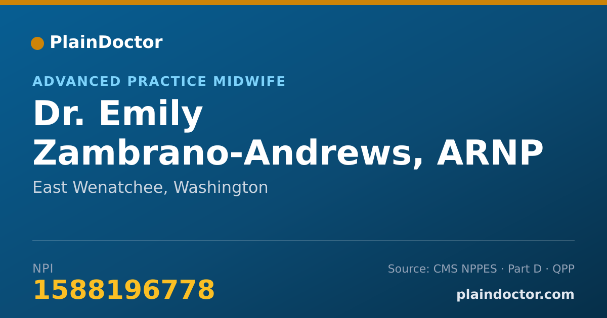 Shareable card for Emily Zambrano-Andrews, ARNP - Advanced Practice Midwife, East Wenatchee, WA
