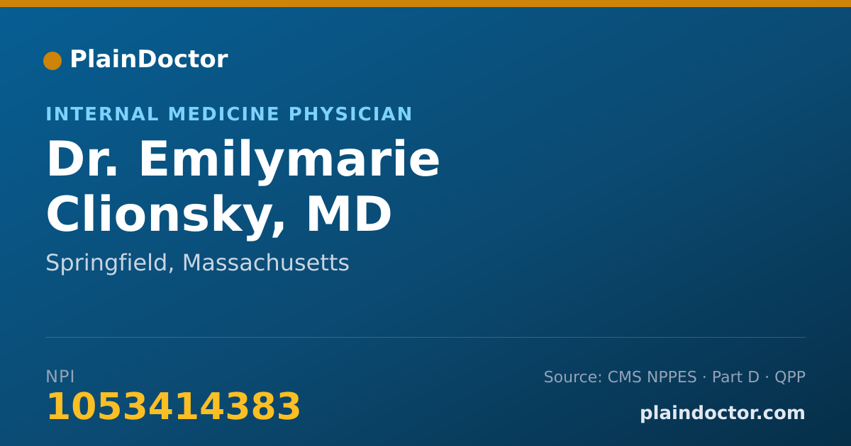 Shareable card for Emilymarie Clionsky, MD - Internal Medicine Physician, Springfield, MA