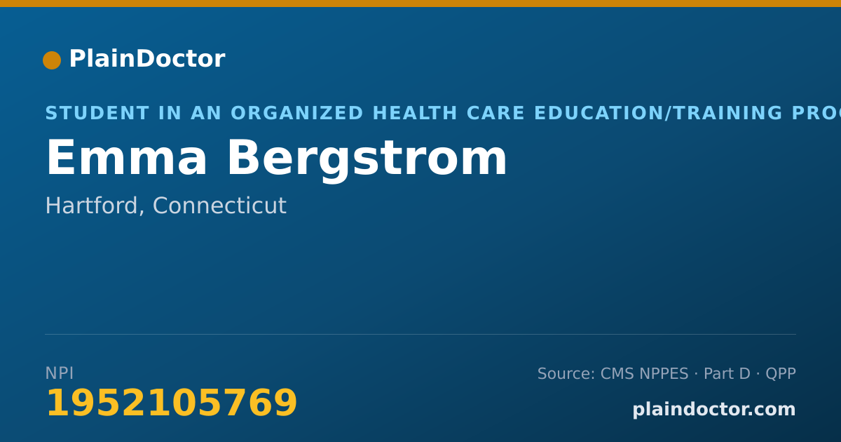 Shareable card for Emma Bergstrom - Student in an Organized Health Care Education/Training Program, Hartford, CT